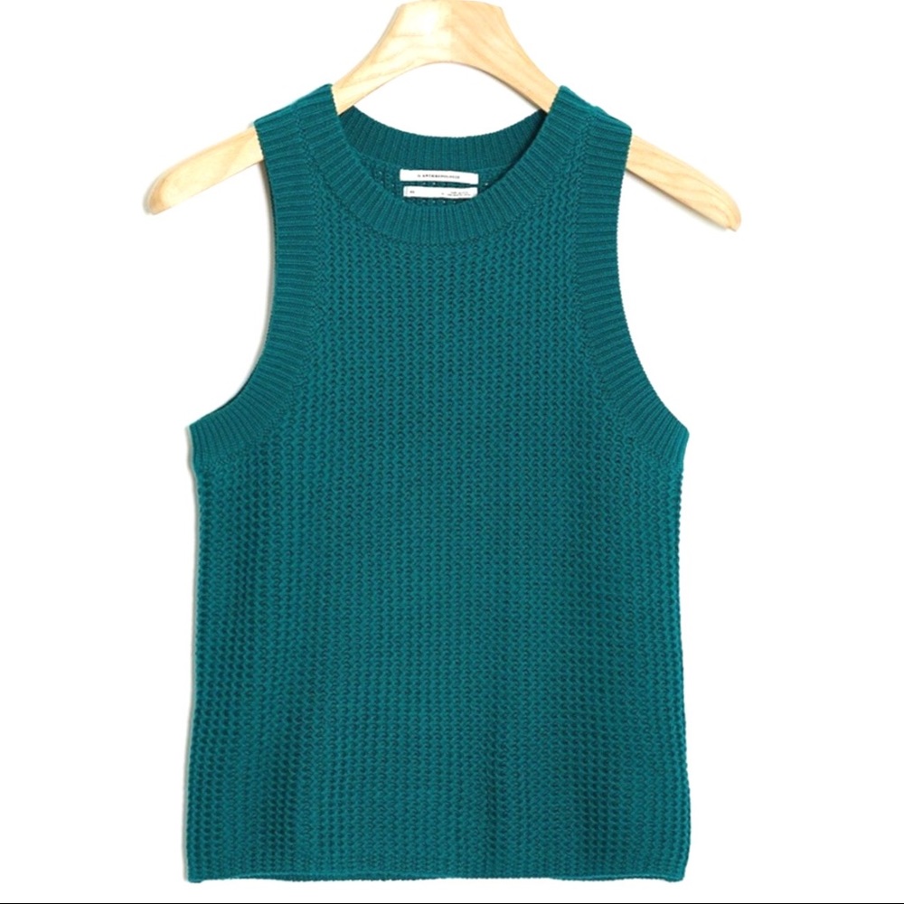 Anthropologie Quinn Textured Knit Cotton Sleeveless Green Sweater Sz Small NWT